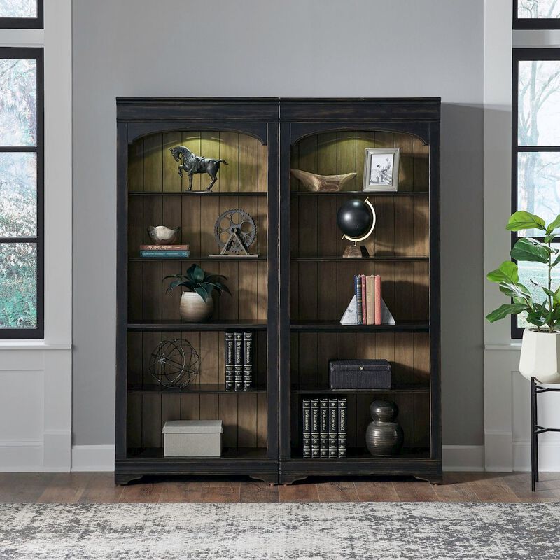 Liberty Furniture 2 Piece Bunching Bookcase Set for Home Office - Aged Charcoal,Rub Thru & Caramel image number 8