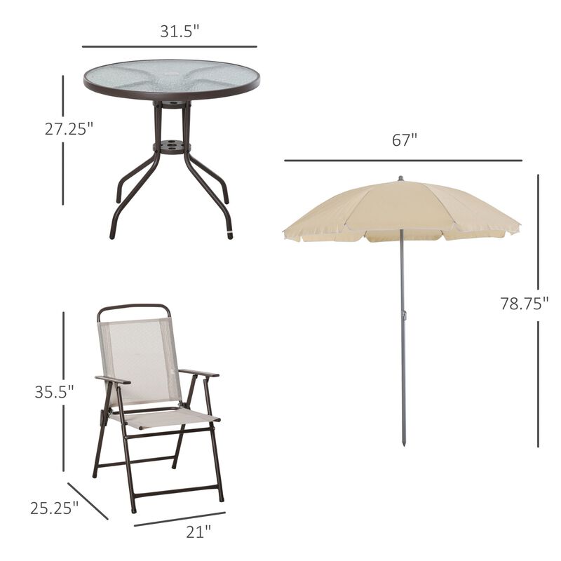 Beige Outdoor Dining: 6-Piece Set with Umbrella, Chairs & Glass Table