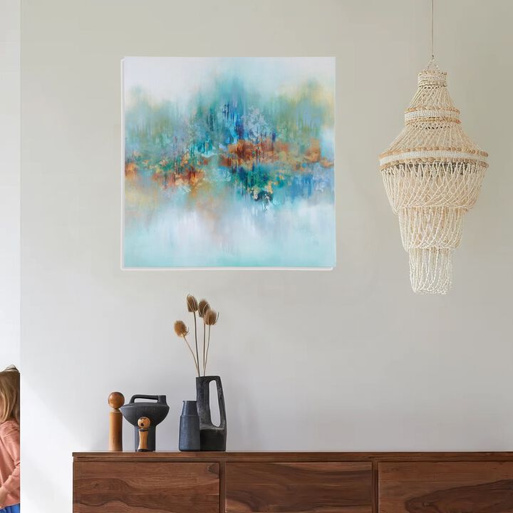 36 x 36 Modern Wall Art Painting, Giclee Frameless Canvas, Green Brown - Benzara