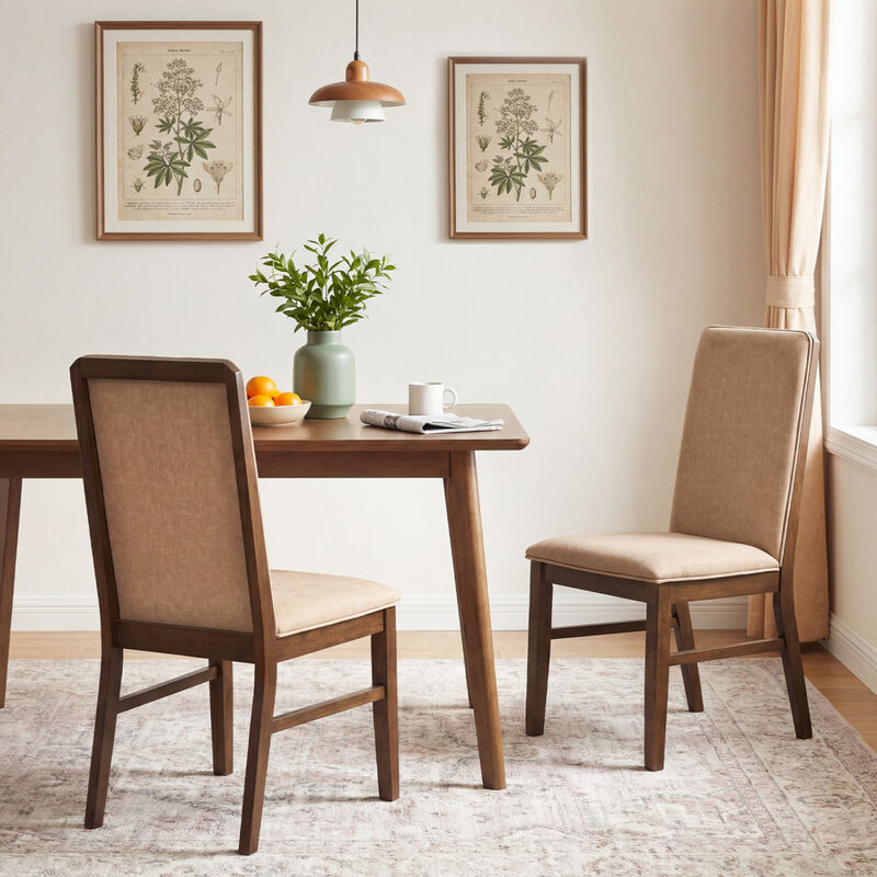 4 Pack Upholstered Dining Chairs with Rubber Wood Legs for Kitchen-Brown image number 5
