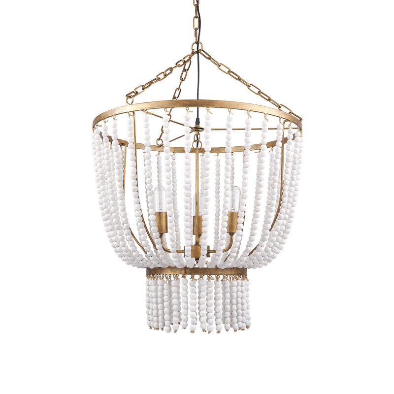 HomeRoots Gold And White Empire Three Light Metal and Beads Dimmable Chandelier image number 0