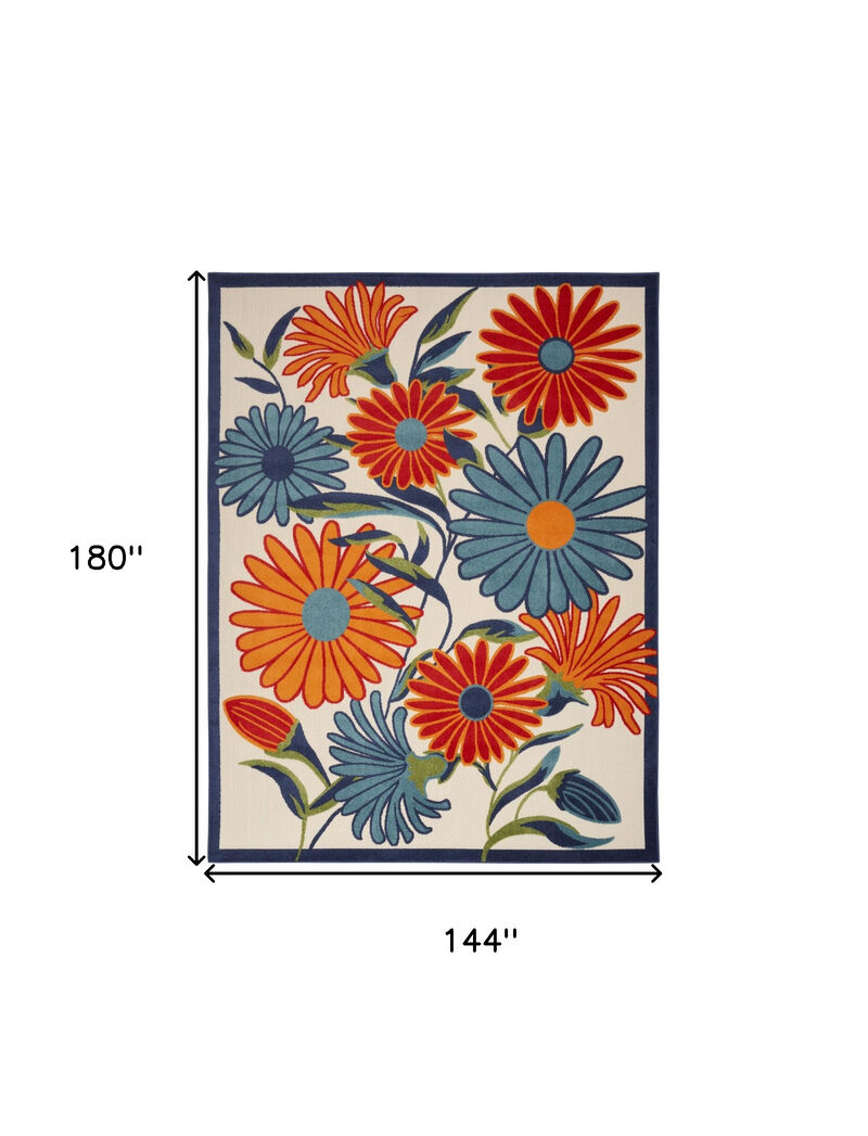 HomeRoots 12' X 15' Ivory Blue And Orange Floral Indoor Outdoor Area Rug image number 6