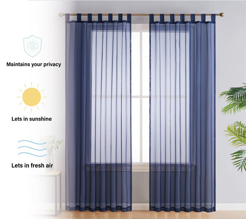 THD Sheer Voile Tab Top Light Filtering Transparent Window Treatment Drapery Curtain Panels for Living room & Bedroom, Set of 2 panels