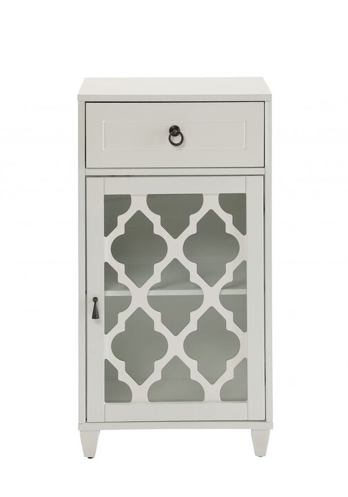 Glass Door Cabinet with Decorative Fret Work Design for Stylish Storage