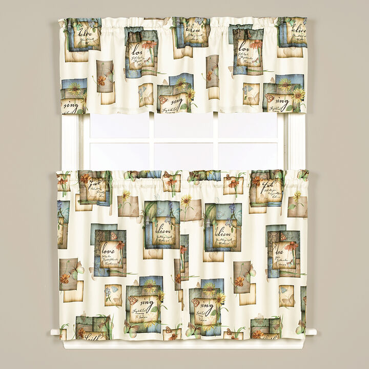 SKL Home Saturday Knight Ltd Nature's Hope Flowers And Butterflies Printed 36" Tier Pair Window Curtains - 57x36", Multi
