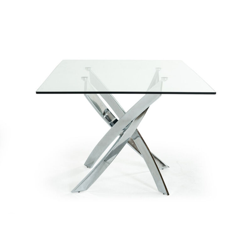Metal and Glass Rectangular Dining Table with Entwining Legs, Silver  and Clear - Benzara image number 2