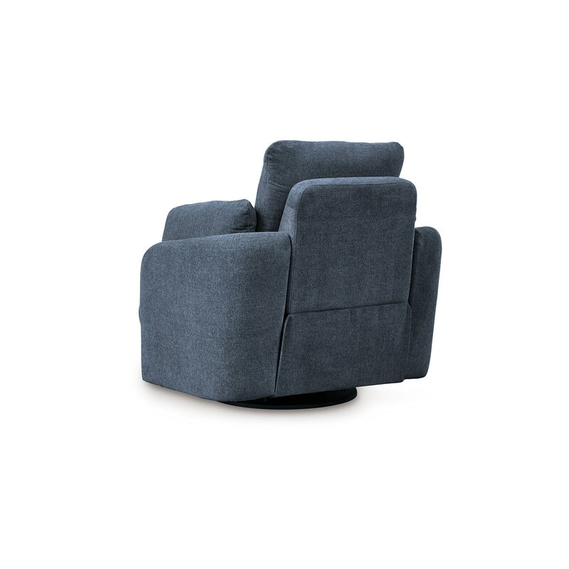 Meso Swivel Manual Glider Recliner Chair, Ink Blue Nuvella Polyester - Benzara