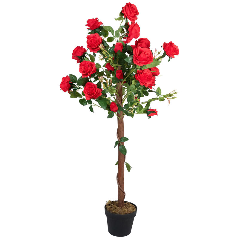 Roses with Greenery Artificial Potted Tree - Red - 47" image number 9