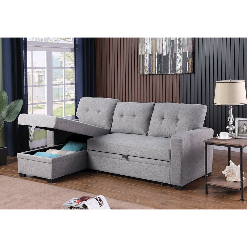 CP HomeDecor Devion Furniture Polyester Fabric Reversible Sleeper Sectional Sofa - Light Gray