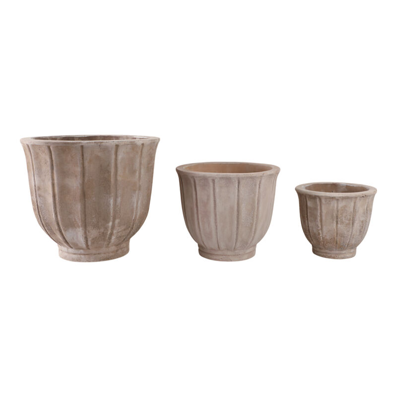 S/3 9/12/15" Terracotta Petal Planters, Antique Wh image number 2