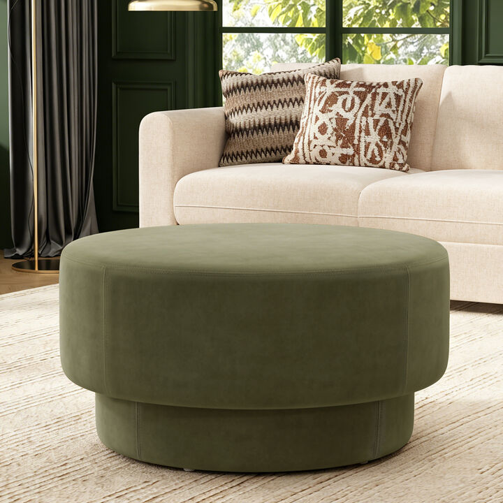 Merax Plush Velvet Round Ottoman with Two-Level Silhouette, Wide 33" Surface, Sturdy Frame