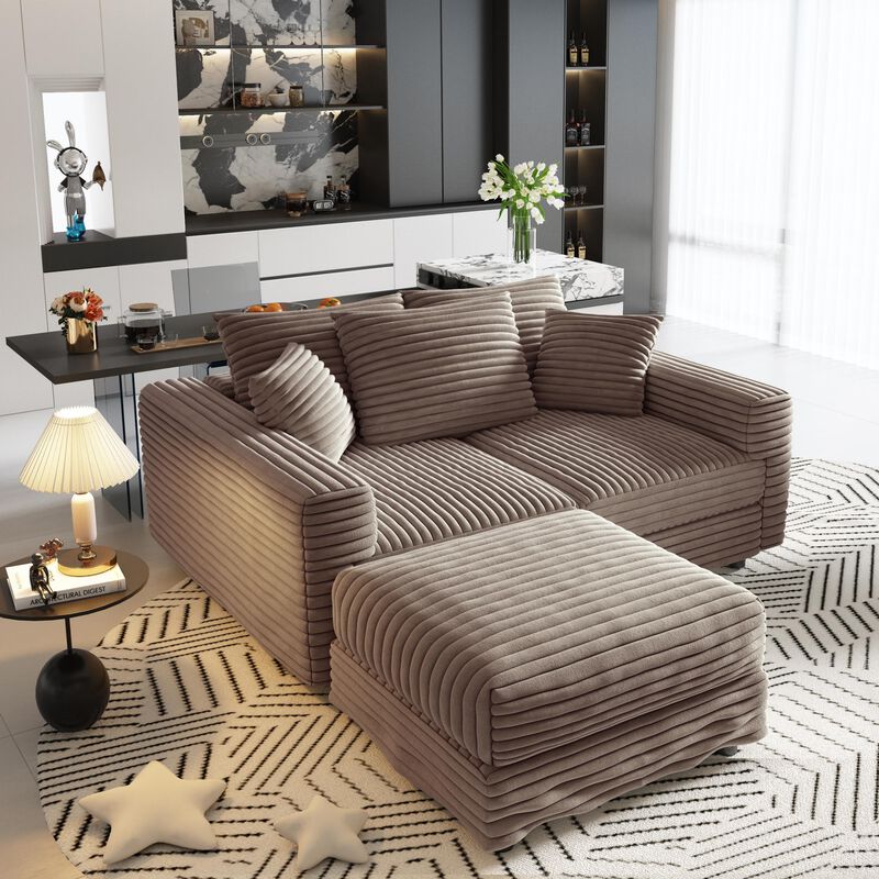 Merax Corduroy 3-Seat Sofa,Modern Comfy Upholstered Sofa Cloud Couch,Deep Seat Couches with Soft Pillows and 1 Ottomans image number 1