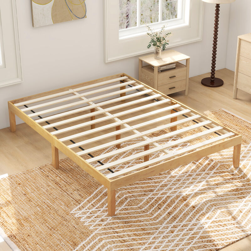 Bed Frame with Wooden Slats Support and Rubber Wood Legs for Durability and Classic Design