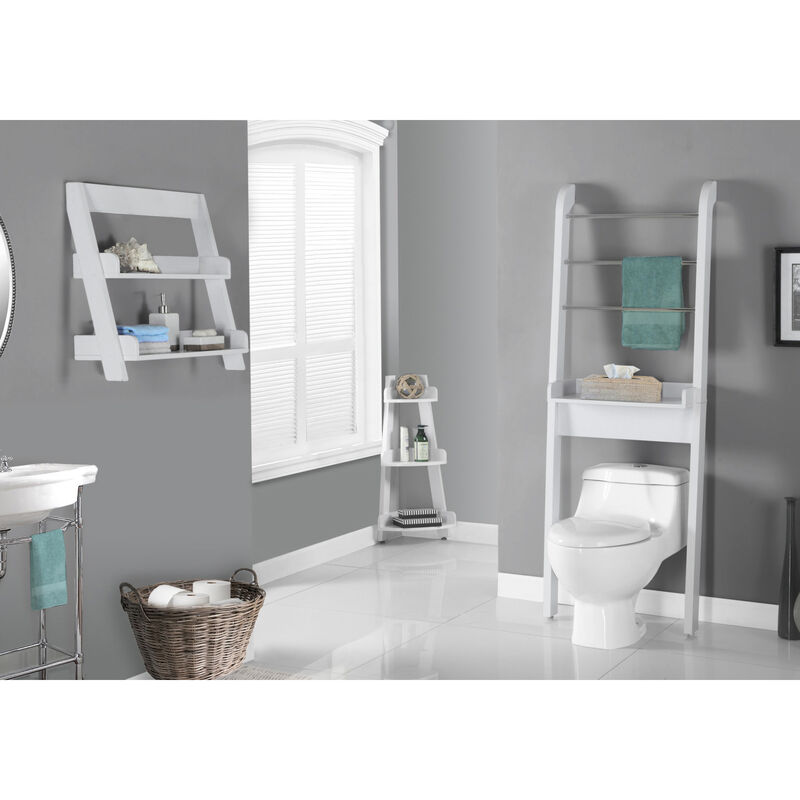Monarch Specialties I 3438 Bathroom Accent, Shelves, Storage, Laminate, White, Contemporary, Modern