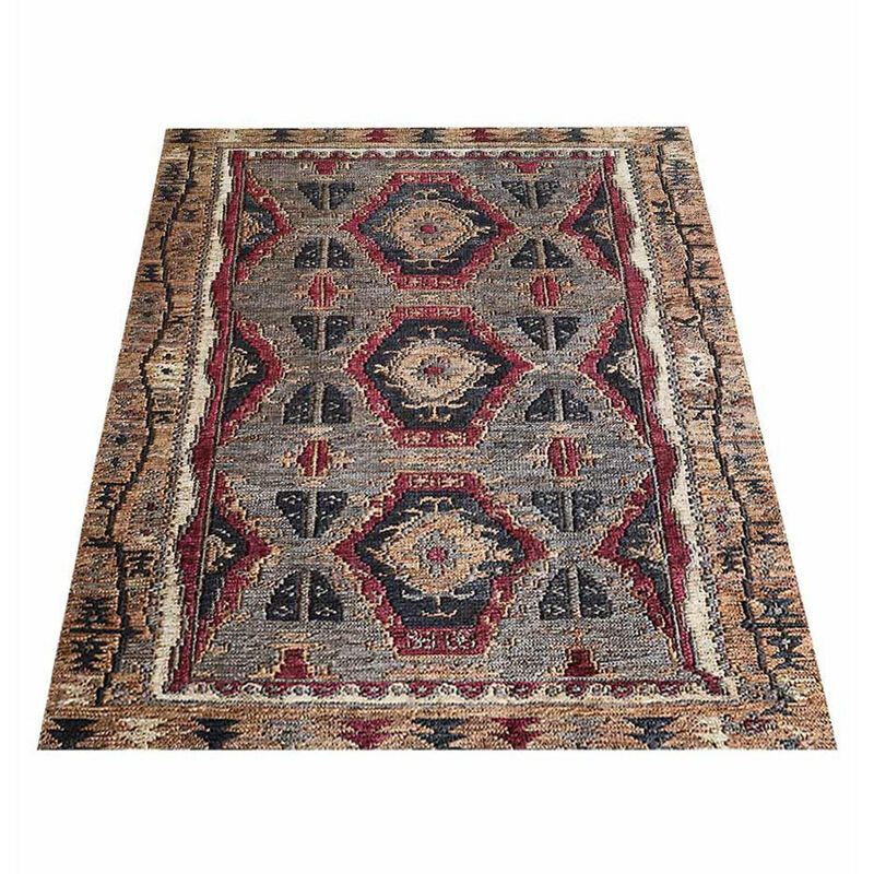 HAND KNOTTED SUMAK JUTE ECO-FRIENDLY Oriental AREA RUGS  - 5'x8', Rectangle Shape, Multicolor Color, Oriental, High Pile, Natural Fiber, Outdoor Indoor Handmade Area Rugs for Living Room (J00019)