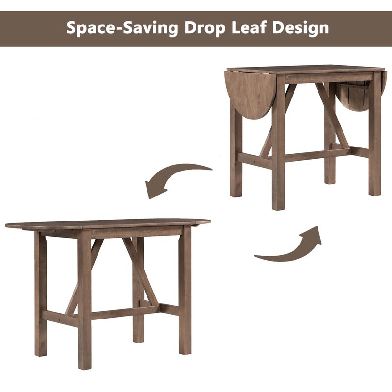 Merax 2-Seater Drop Leaf Kitchen Table Set with Folding Half-Round Sides, Rubber Wood Construction image number 7
