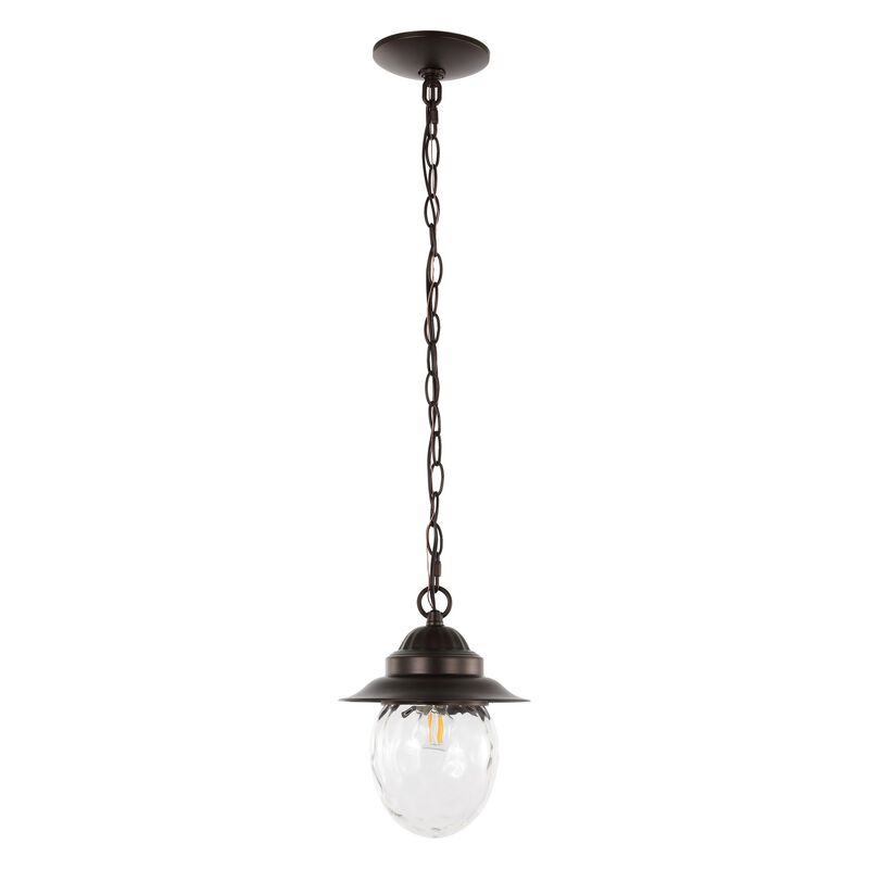 Manteo 8.25" 1-Light Farmhouse Industrial Iron/Glass Outdoor LED Pendant