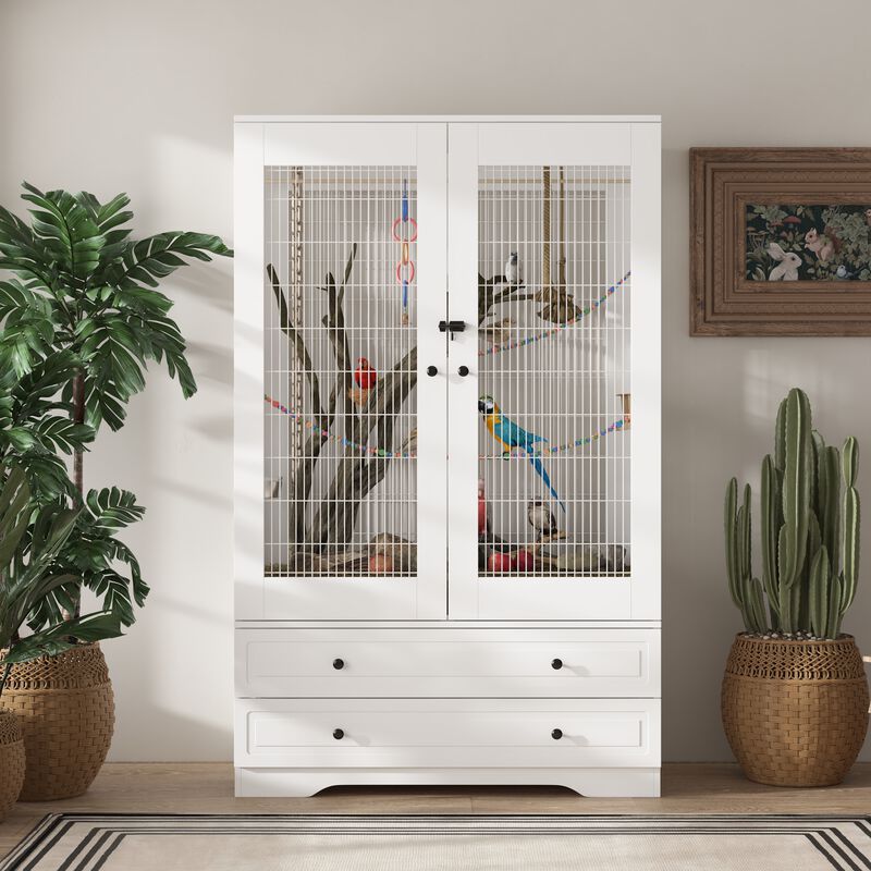 FUFU&GAGA White Storage Cabinet with 15mm PB, 18mm Wire Mesh Frame, and Melamine Finish, (37.9" L x 19" W x 46" H), White