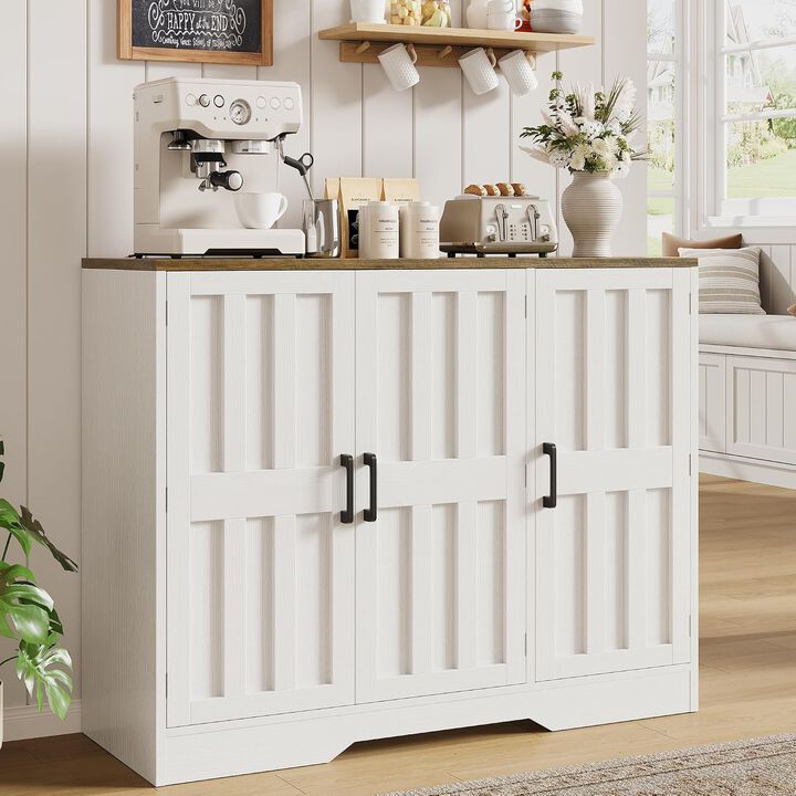 Modern Farmhouse Buffet Cabinet with Storage, 42" Large Sideboard Storage Cabinet with 3 Doors, Coffee Bar Cabinet for Kitchen, Dining Room, Entryway