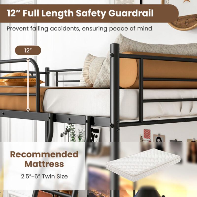 Hivvago Twin Size Loft Bed Metal Bed Frame with Ladder and Guardrails-Black