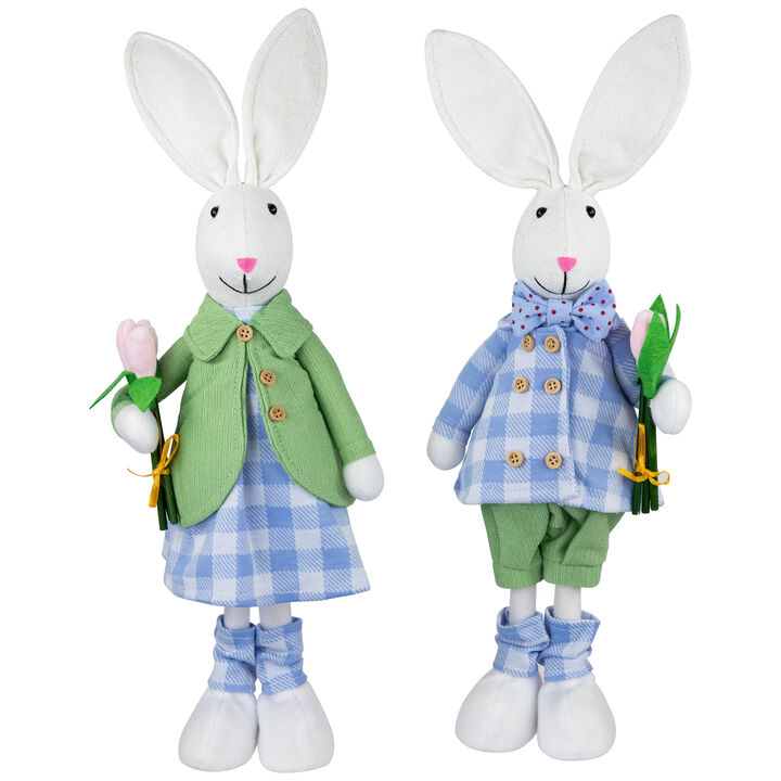 Bunny Couple in Matching Checkered Outfits Easter Figures - 18.75" - Set of 2