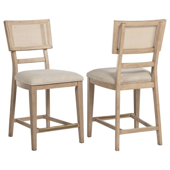 Lno Counter Dining Side Chair Set of 2, Rattan Woven Back, Beige Wood - Benzara