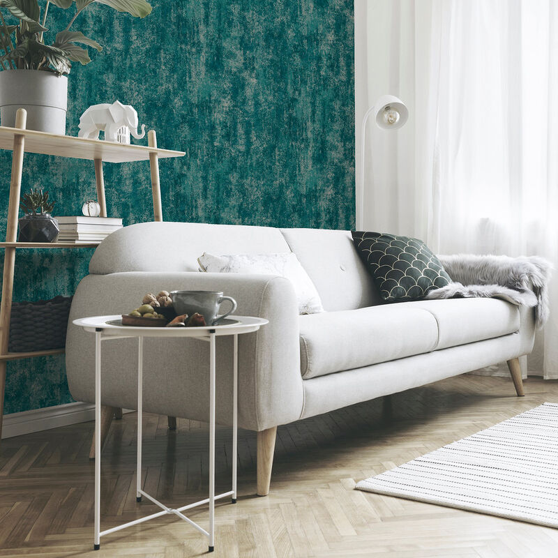 Velour Teal Distressed Wallpaper image number 4