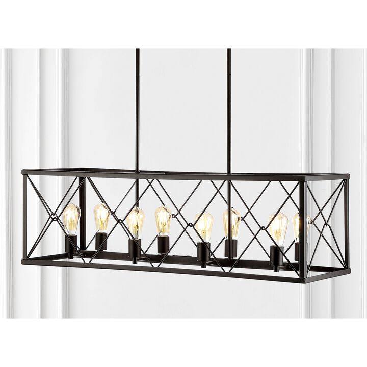 Galax 39" 8-Light Adjustable Iron Farmhouse Industrial LED Dimmable Pendant, Oil Rubbed Bronze