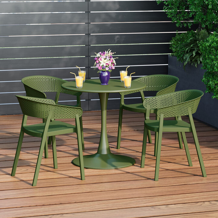 WestinTrends 5-Piece Indoor Outdoor Metal Patio Dining Table Set With Stackable Patio Chairs