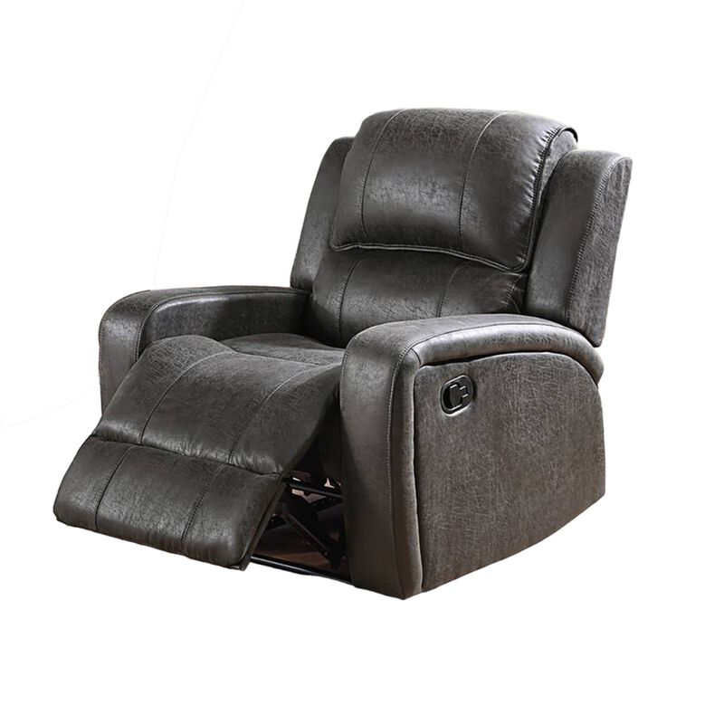 Charles Manual Recliner Chair, Smoke Gray Faux Leather, Solid Wood - Benzara