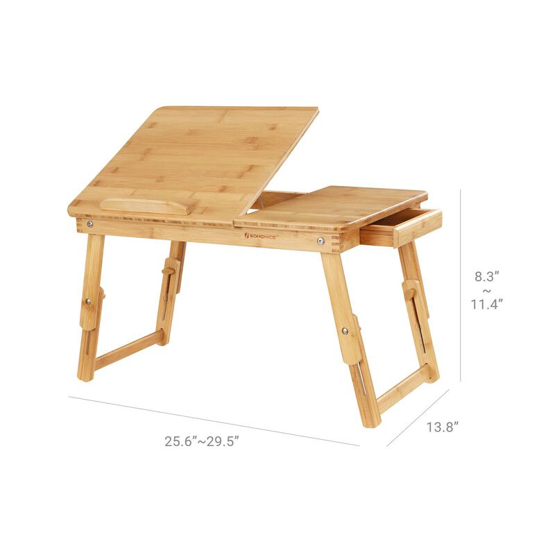 Multi-Function Lap Desk Table with Adjustable Tilting Top and Storage Drawer - Foldable Bamboo Wood Bed Tray image number 7