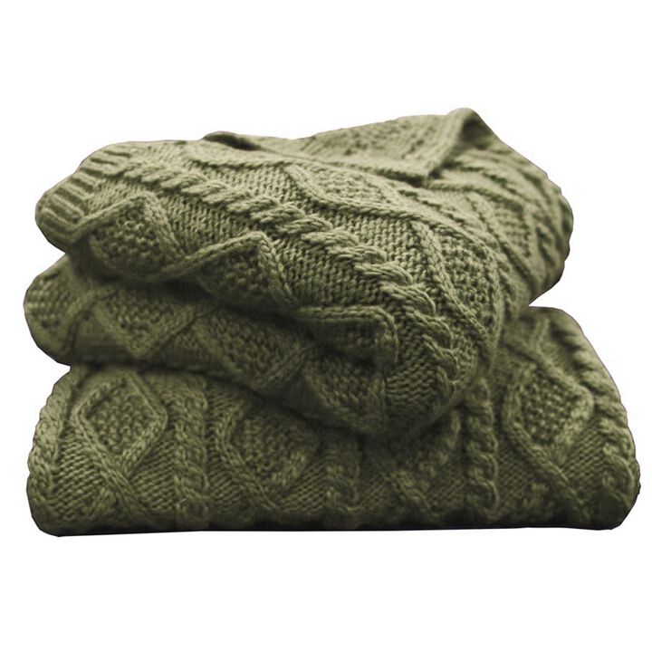 Cable Knit Green Throw Blanket
