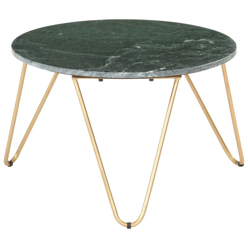 vidaXL Coffee Table Green 25.6"x25.6"x16.5" Real Stone with Marble Texture