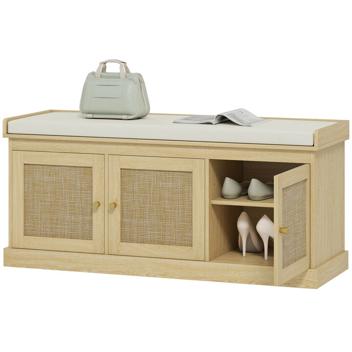 Hivvago Entryway Shoe Bench with Woven Doors and Shelves
