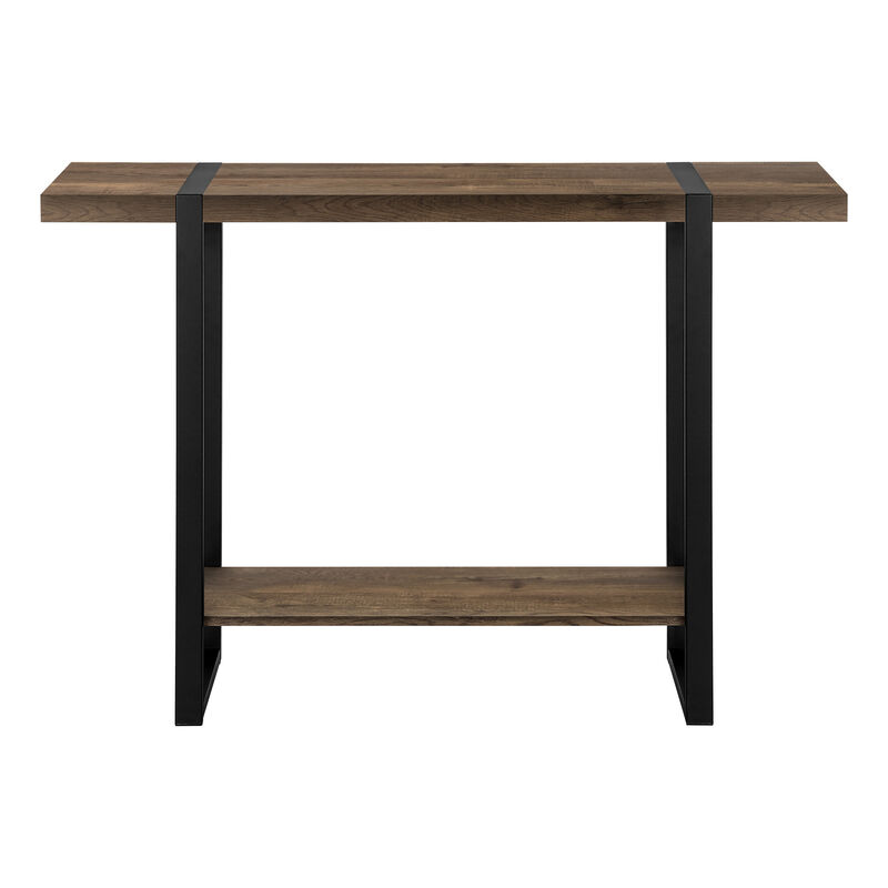 HomeRoots 47" Brown and Black Wood and Metal Distressed Sled Console Table With Shelf image number 0