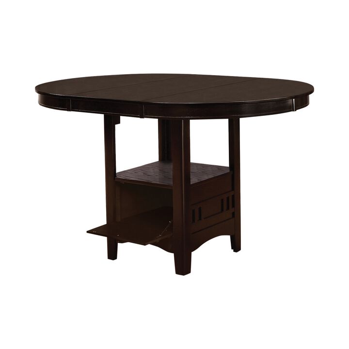 60 Inch Counter Height Table with Storage, Open Shelf, 6 Seater, Brown - Benzara