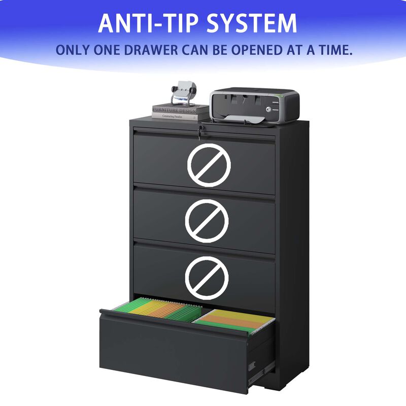 Lateral File Cabinet 4 Drawer, Filing Cabinet with Lock, Lockable File Cabinet for Home Office, Locking Metal File Cabinet for Legal/Letter/A4/F4 Size image number 3