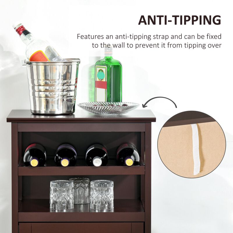 Wine Cabinet with 4 Bottle Wine Rack, Open Shelf, Acrylic Door Cabinet with Adjustable Shelf, Espresso