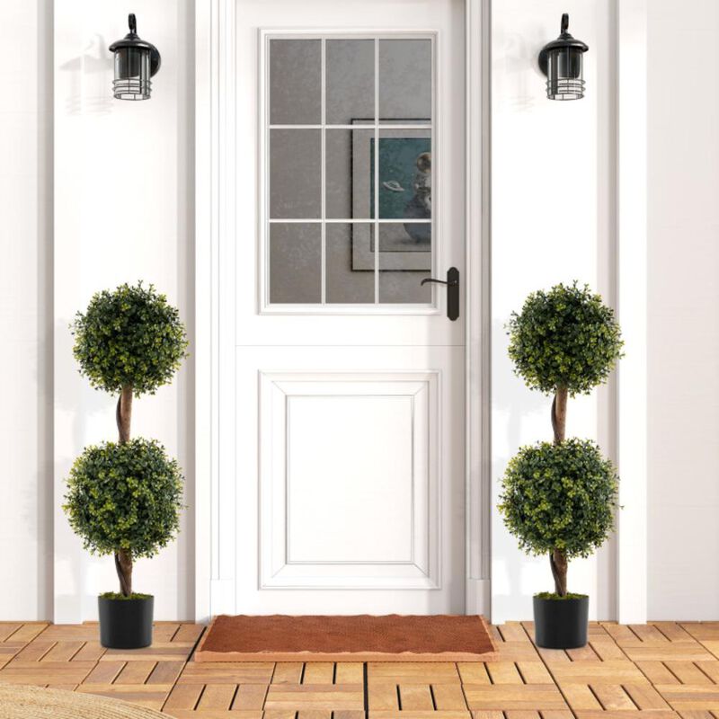 Hivvago Set of 2 Artificial Double Topiary Ball Trees