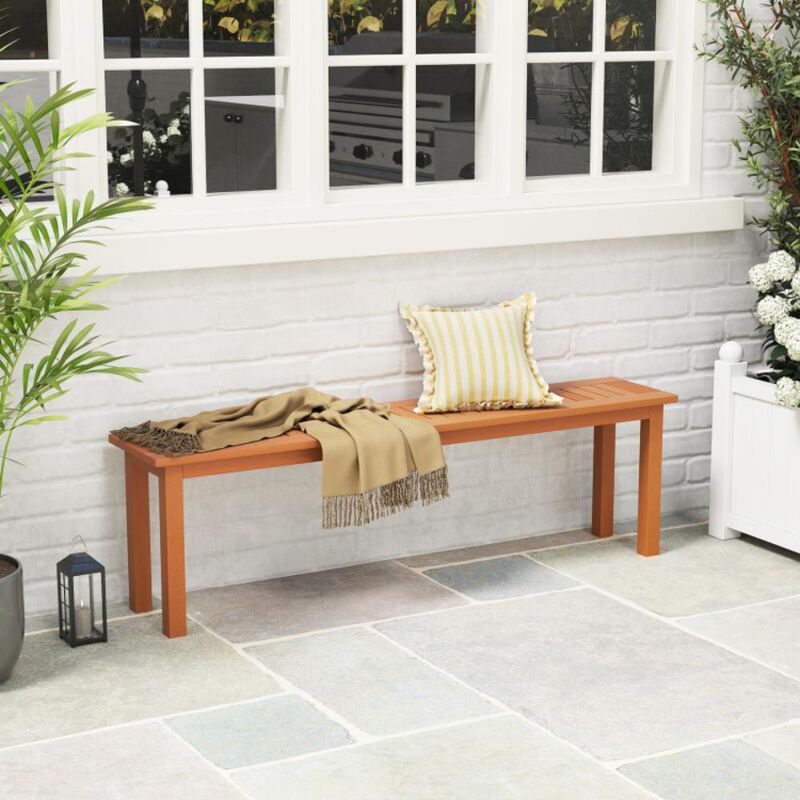 Hivvago Outdoor Long Patio Dining Backless Wooden Bench with Teak Oil Finish