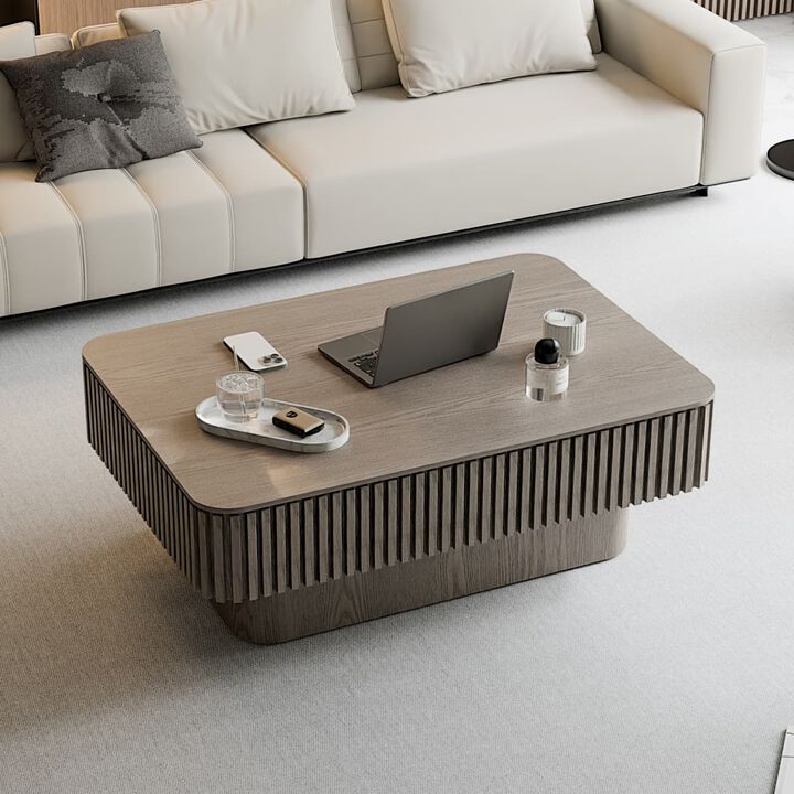 Rectangular lift top coffee table Coffee table with hidden storage and soft close Fluted MDF and solid wood veneer coffee table