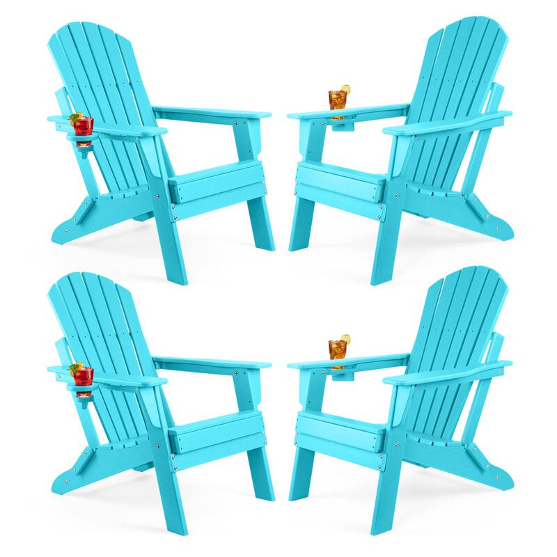 FUNBERRY Folding Adirondack Chair Set of 4, HDPE All Weather Fire Pit Chairs with Cup Holder for Outdoor