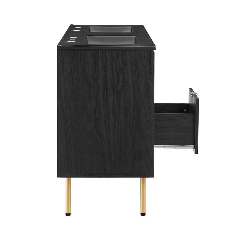 Modway Chaucer 48 Bathroom Vanity Black with Dual Ceramic Sink Basin, 48 Inches Double image number 4