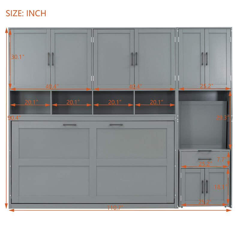 Whisen Modern Design Twin Size Murphy Bed Wall Bed, Folded into a Cabinet with Closet, Drawers and Desk