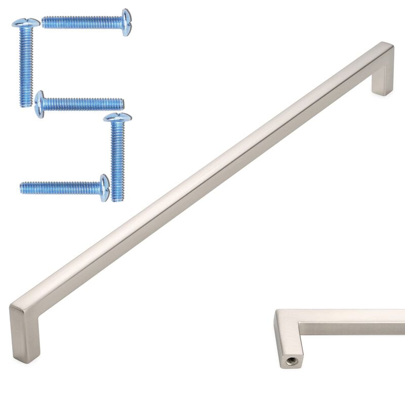 KOOFIZO Solid Square Bar Cabinet Handle - Brushed Nickel Furniture Pull, 10 Inch/256mm Screwhole Distance, Pack of 5 for Kitchen