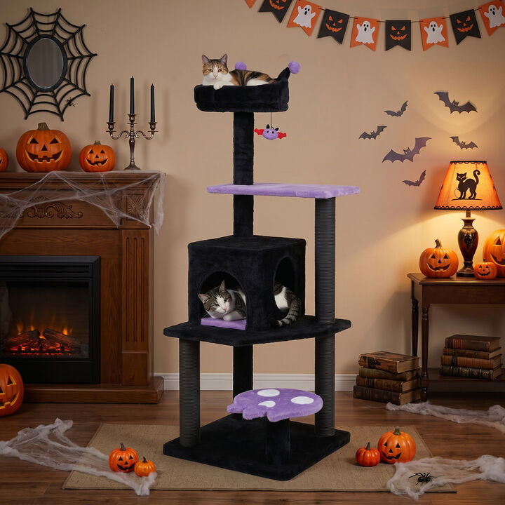 Halloween Cat Tower with Padded Platform and Hanging Toy