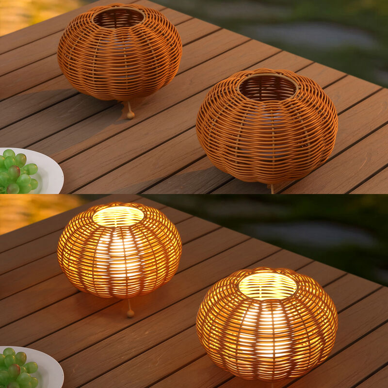 Kairi 5.75" Modern Bohemian Indoor/Outdoor Faux Rattan Lantern Rechargeable/Cordless Dimmable Integrated LED Table Lamp