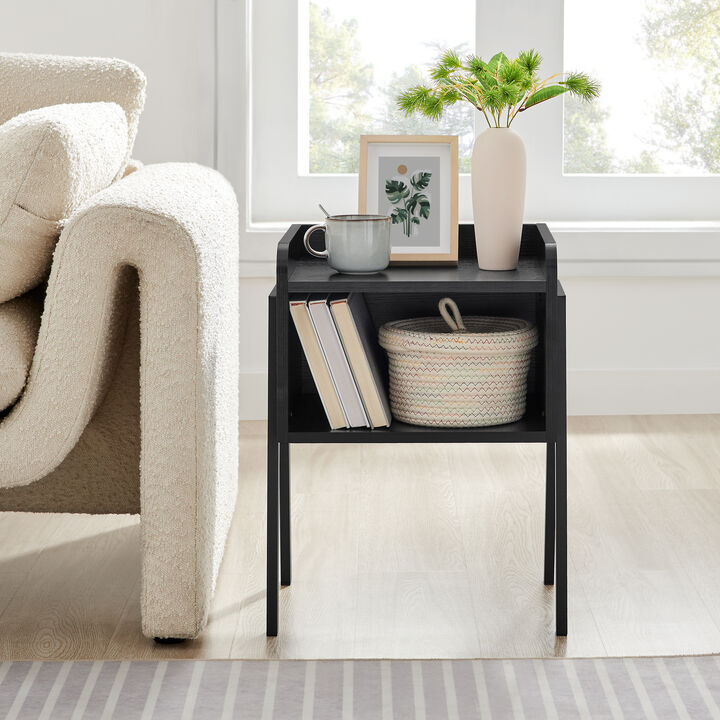 Kazuyo Mid-Century Modern Black Metal Two-Tier End Side Table