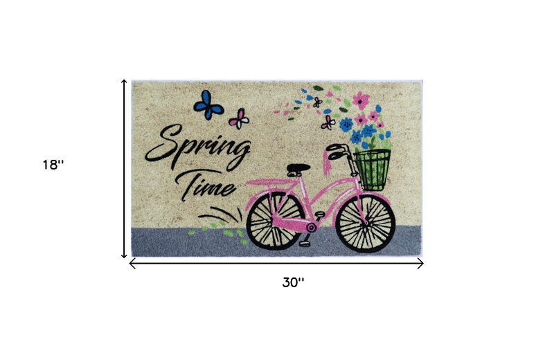 HomeRoots 18" X 30" Beige and Black Coir Bicycle Outdoor Spring Door Mat image number 4