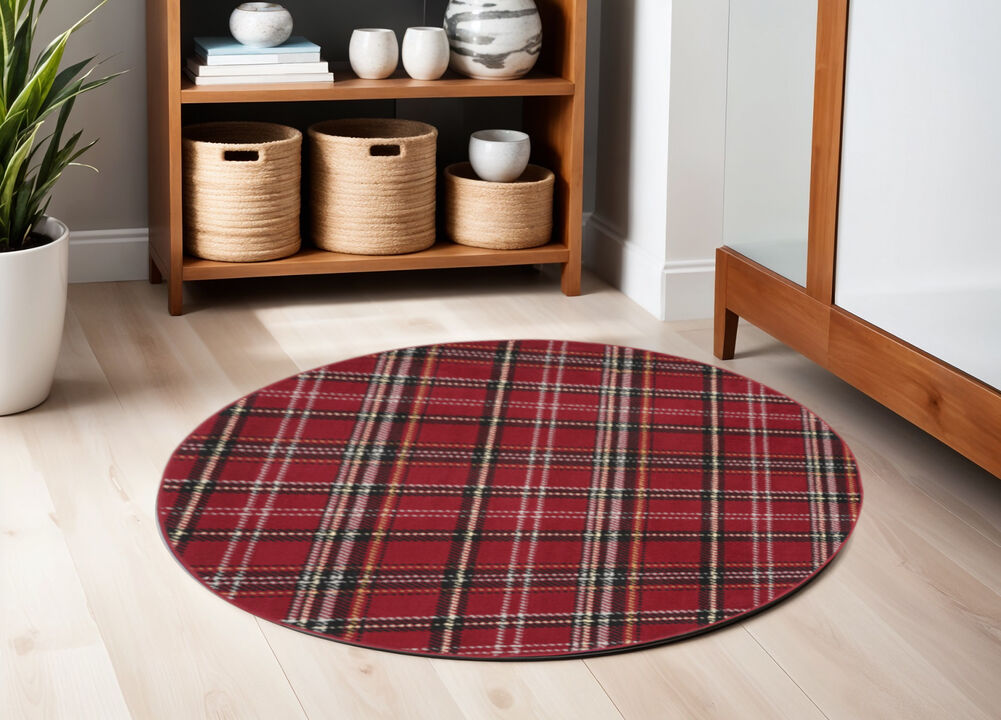 HomeRoots Round Plaid Power Loom Area Rug